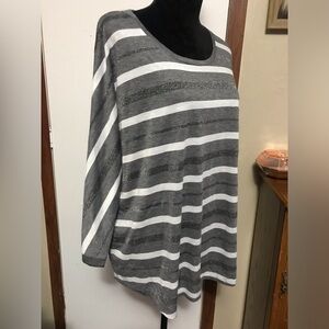 Cato Gray and White Striped Scoop Neck Women's Top